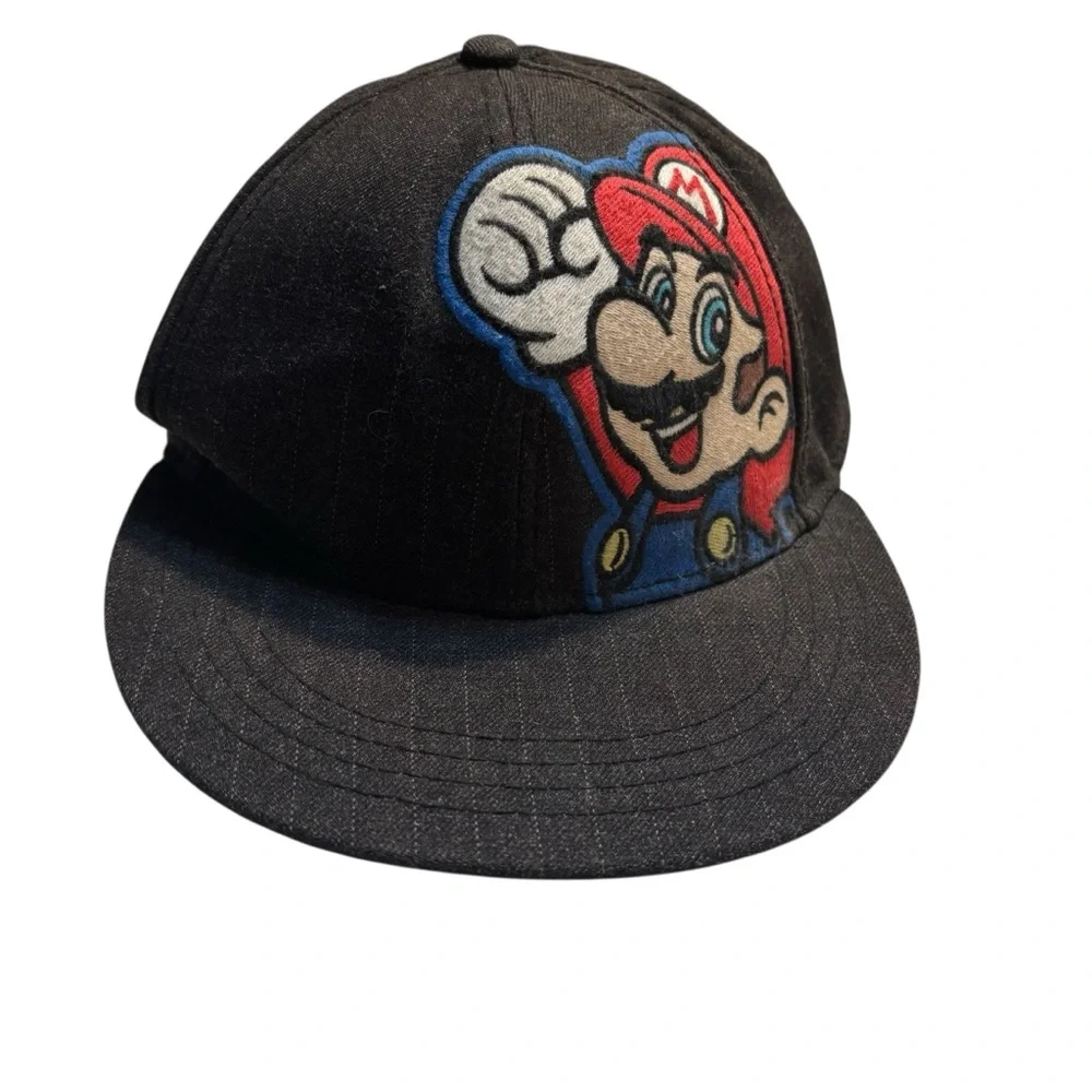 Super Mario Hat Black Ball Cap Nintendo Black Pinstriped Fitted
